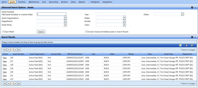 Advanced search options - assets