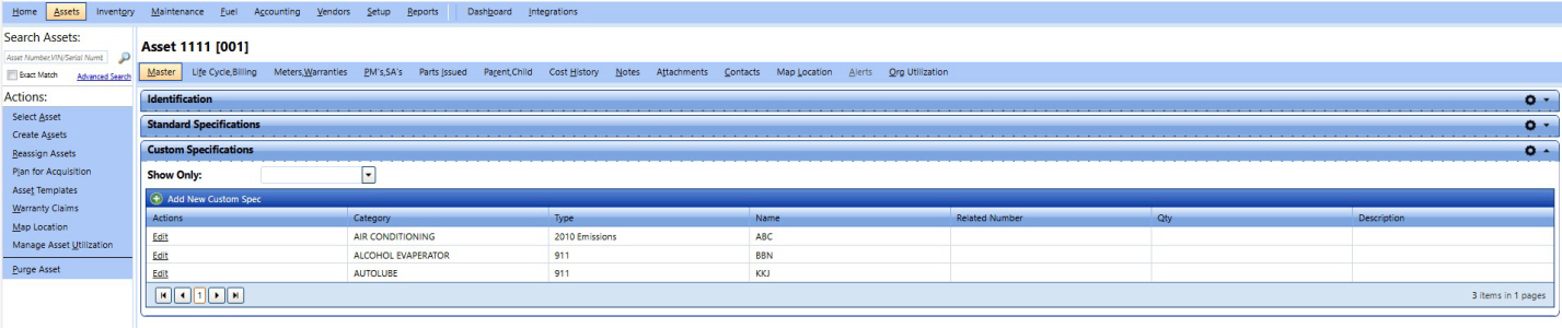 Managing Custom Specifications