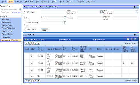 Edit Asset Utilization