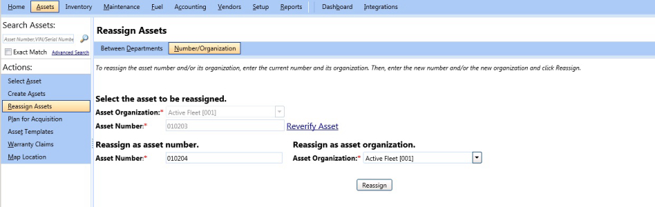 Reassign asset number