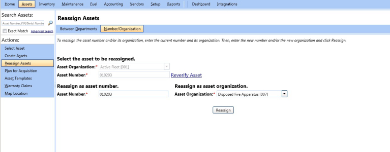 Reassign asset organization