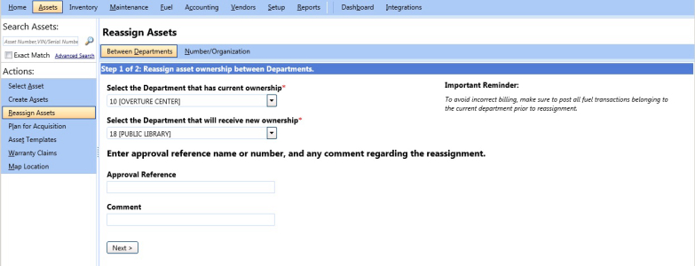 Reassign between departments